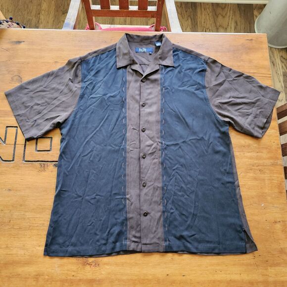 nat nast xl silk Button Up Shirt Black Brown, Cruise, Vacation - Picture 3 of 5